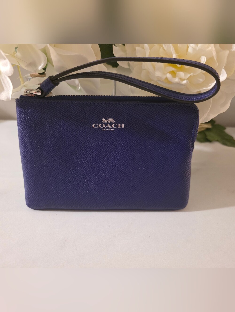 Coach Purple Saffiano Leather Wristlet with Silver Logo